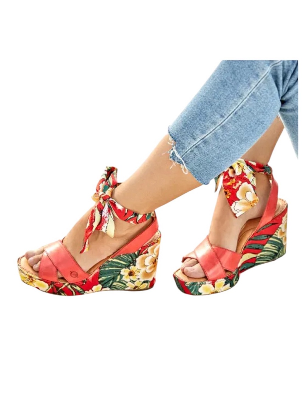BORN Red Leather Salton Wedge Sandal